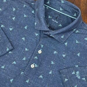 Johnnie-O Top‎ Shelf Polo Shirt Mens Large Blue Margarita Print Golf Performance